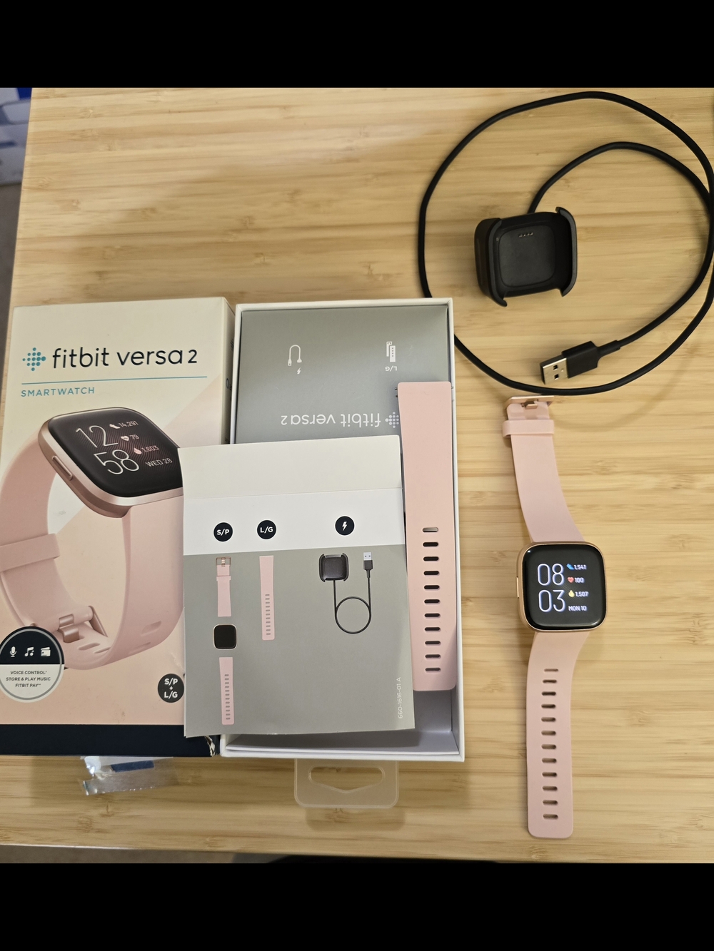 Fitbit Versa 2 Smartwatch with Pink Band and Rose Gold Case